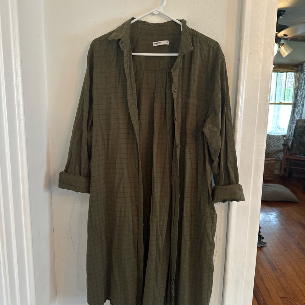 Sonoma Olive Green Button-Front Shirt Dress